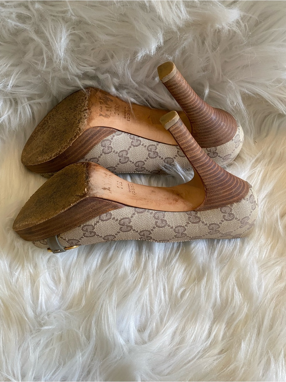 🛍️Gucci Authentic Horsebit Canvas Peep-Toe Pumps & All Original Packaging - Picture 14 of 17